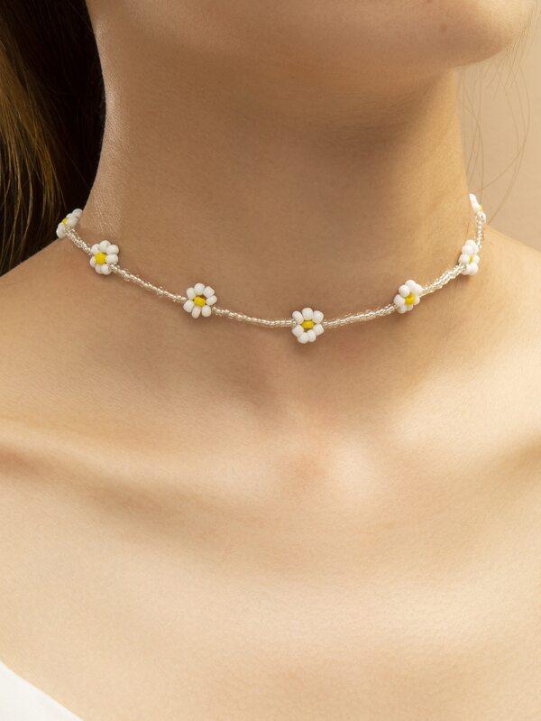 Flower Decor Beaded Necklace for Women
