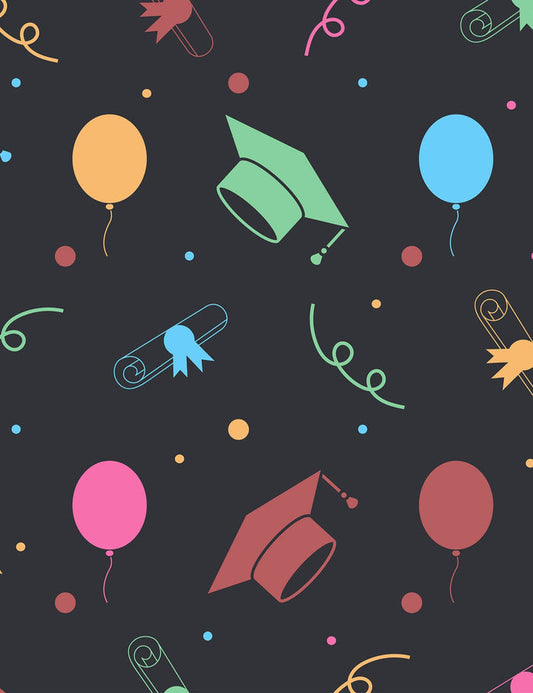 Grad Hats Balloon And Diplomas In Black Background Backdrop Shopbackdrop