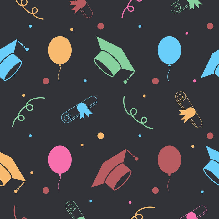Grad Hats Balloon And Diplomas In Black Background Backdrop Shopbackdrop