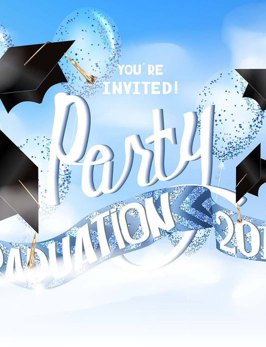 Graduation 2018 Party Bachelor Caps In Sky Backdrop Shopbackdrop