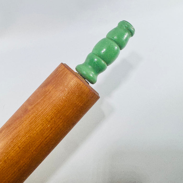 Green Handle Wooden Rolling Pin 1930s to 1950s Munising Style Hardwood Farmhouse Kitchen Baking Tool