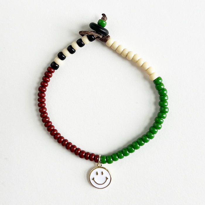 Happy Face Beaded Bracelet (Brown & Green)