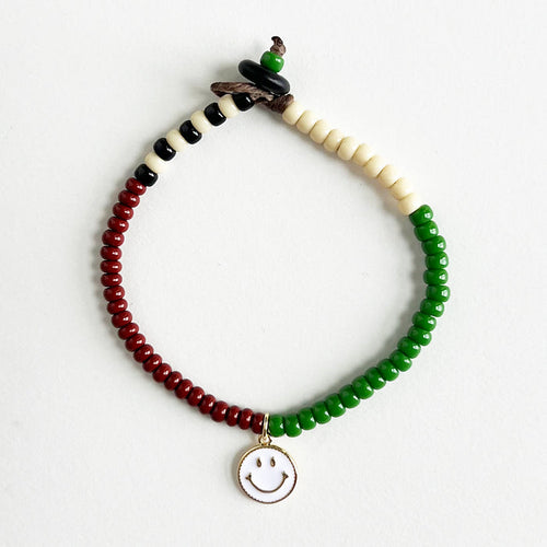 Happy Face Beaded Bracelet (Brown & Green)