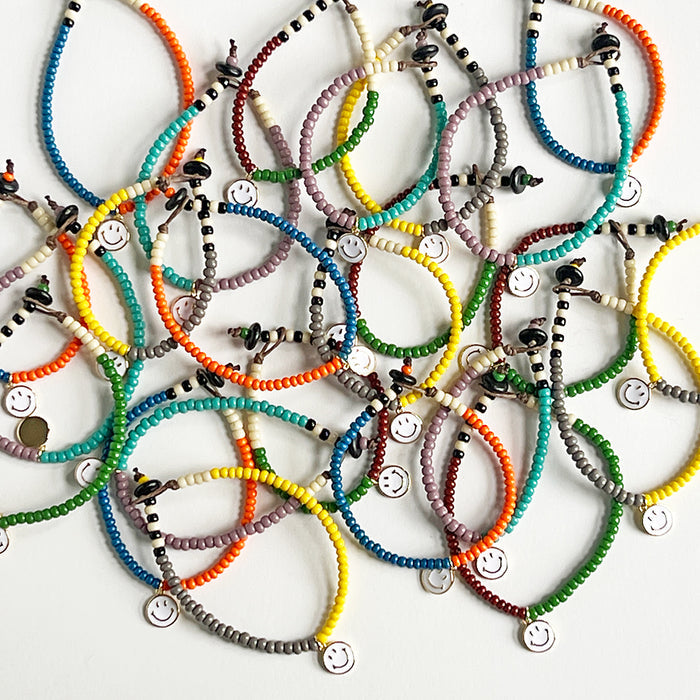 Happy Face Beaded Bracelet (Brown & Green)