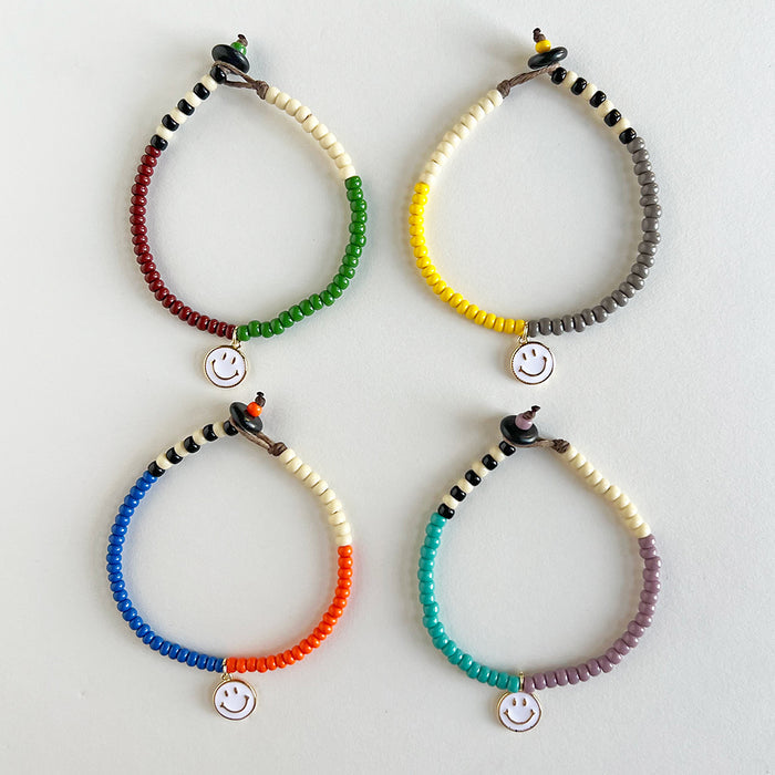 Happy Face Beaded Bracelet (Brown & Green)