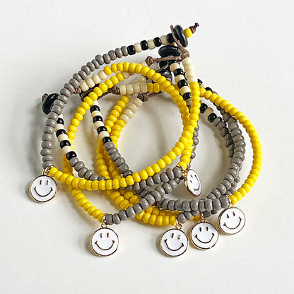 Happy Face Beaded Bracelet (Yellow & Grey)