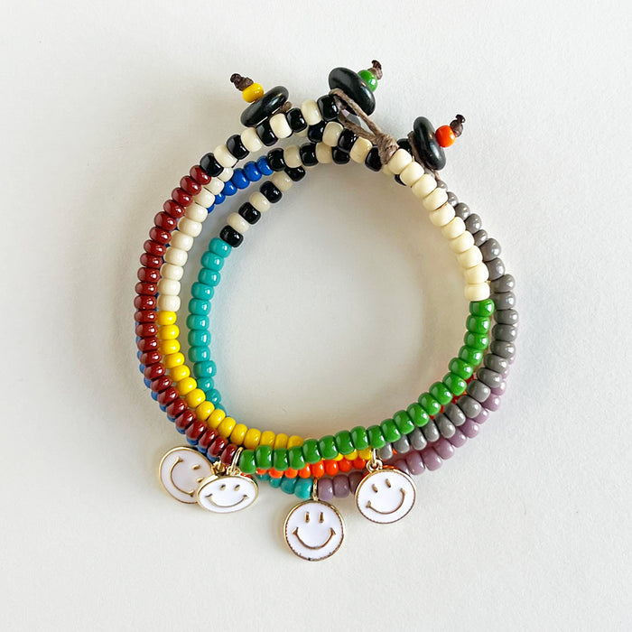 Happy Face Beaded Bracelet (Yellow & Grey)