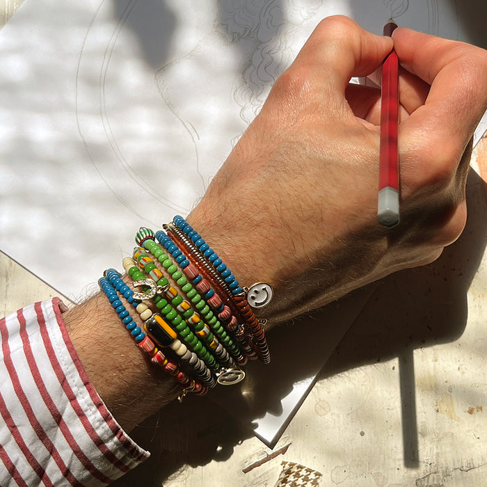 Happy Face Beaded Bracelet (Yellow & Grey)