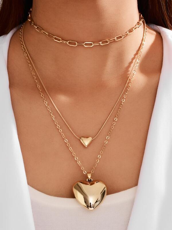 Heart Charm Layered Necklace for Women