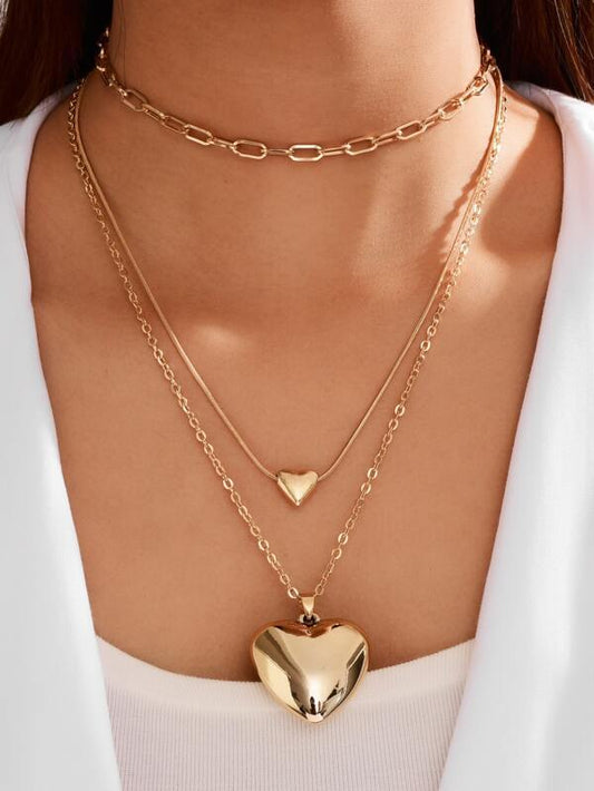 Heart Charm Layered Necklace for Women