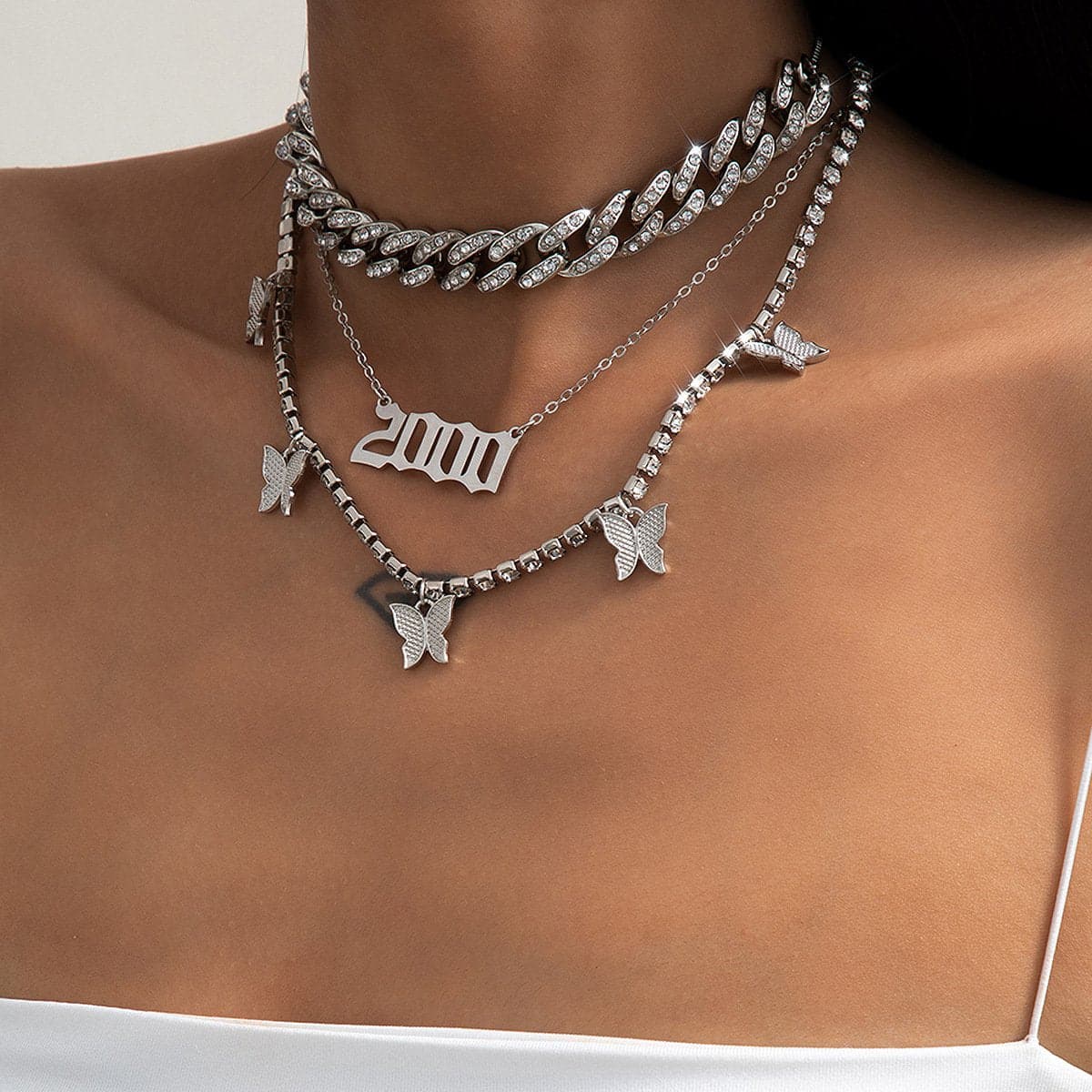 Layered butterfly decor rhinestone necklace  | Festival Outfits Women