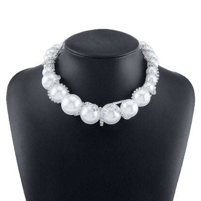 Faux pearl rhinestone beaded choker necklace  | Festival Outfits Women