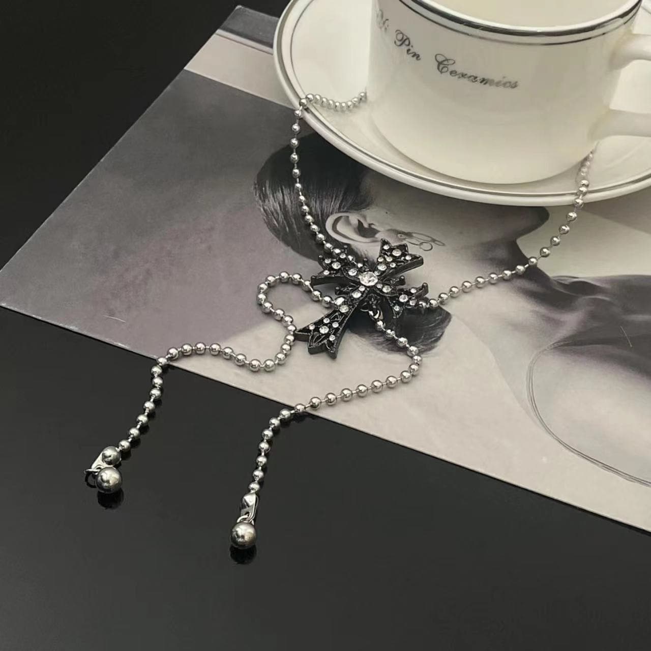 Rhinestone cross pendant adjustable necklace  | Festival Outfits Women