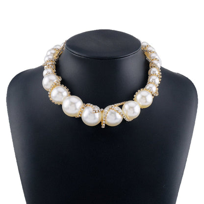 Faux pearl rhinestone beaded choker necklace  | Festival Outfits Women