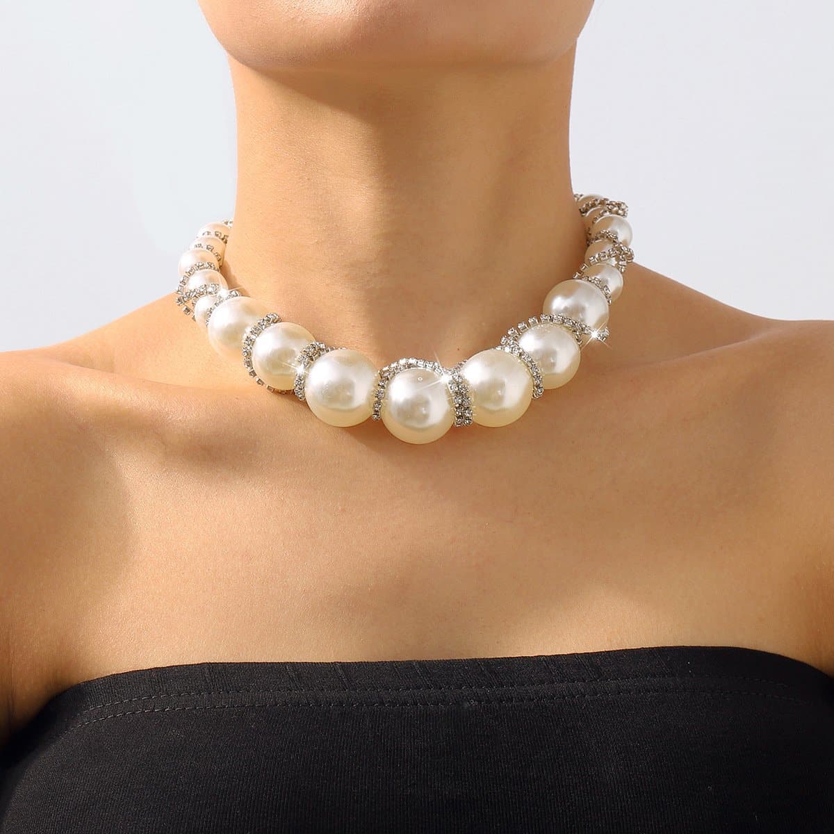 Faux pearl rhinestone beaded choker necklace  | Festival Outfits Women