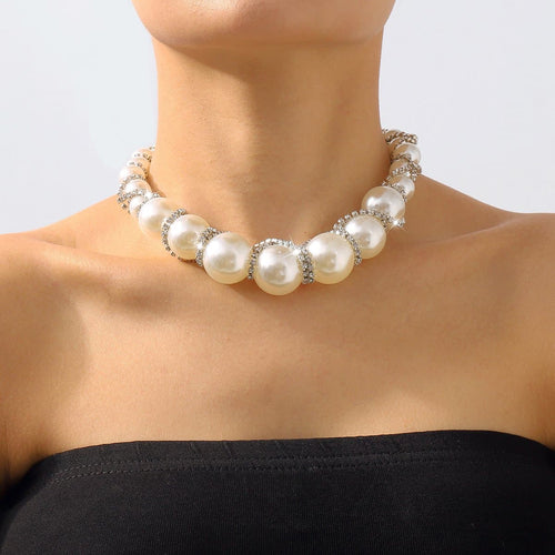 Faux pearl rhinestone beaded choker necklace  | Festival Outfits Women