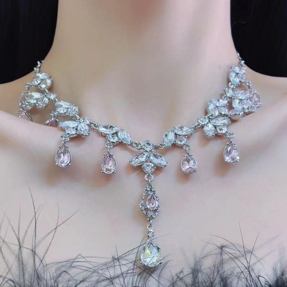 Pink rhinestone pendant choker necklace  | Festival Outfits Women