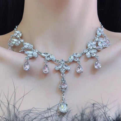 Pink rhinestone pendant choker necklace  | Festival Outfits Women