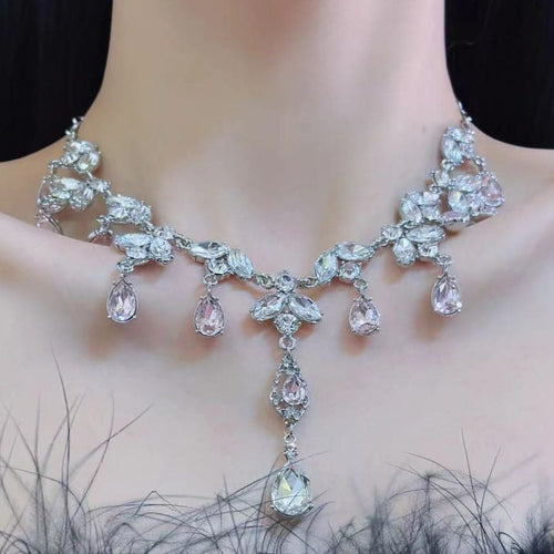 Pink rhinestone pendant choker necklace  | Festival Outfits Women