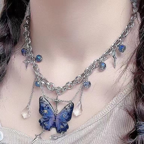 Butterfly pendant beaded crystal necklace  | Festival Outfits Women