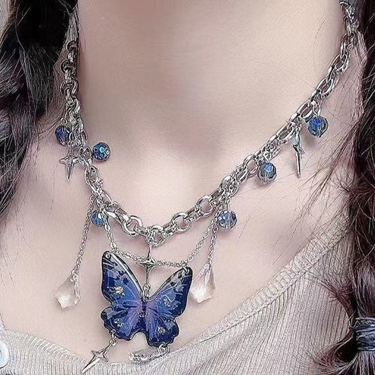 Butterfly pendant beaded crystal necklace  | Festival Outfits Women