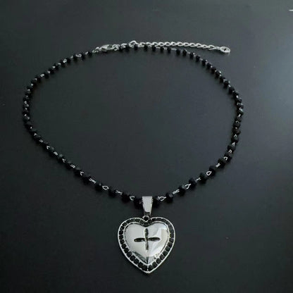 Heart cross beaded 2 pcs necklace  | Festival Outfits Women