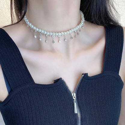 Faux pearl layered tassels choker necklace  | Festival Outfits Women