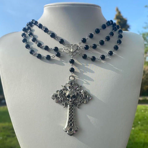 Layered cross pendant beaded choker necklace  | Festival Outfits Women