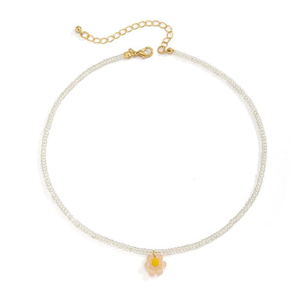 Flower pendant beaded multicolor necklace