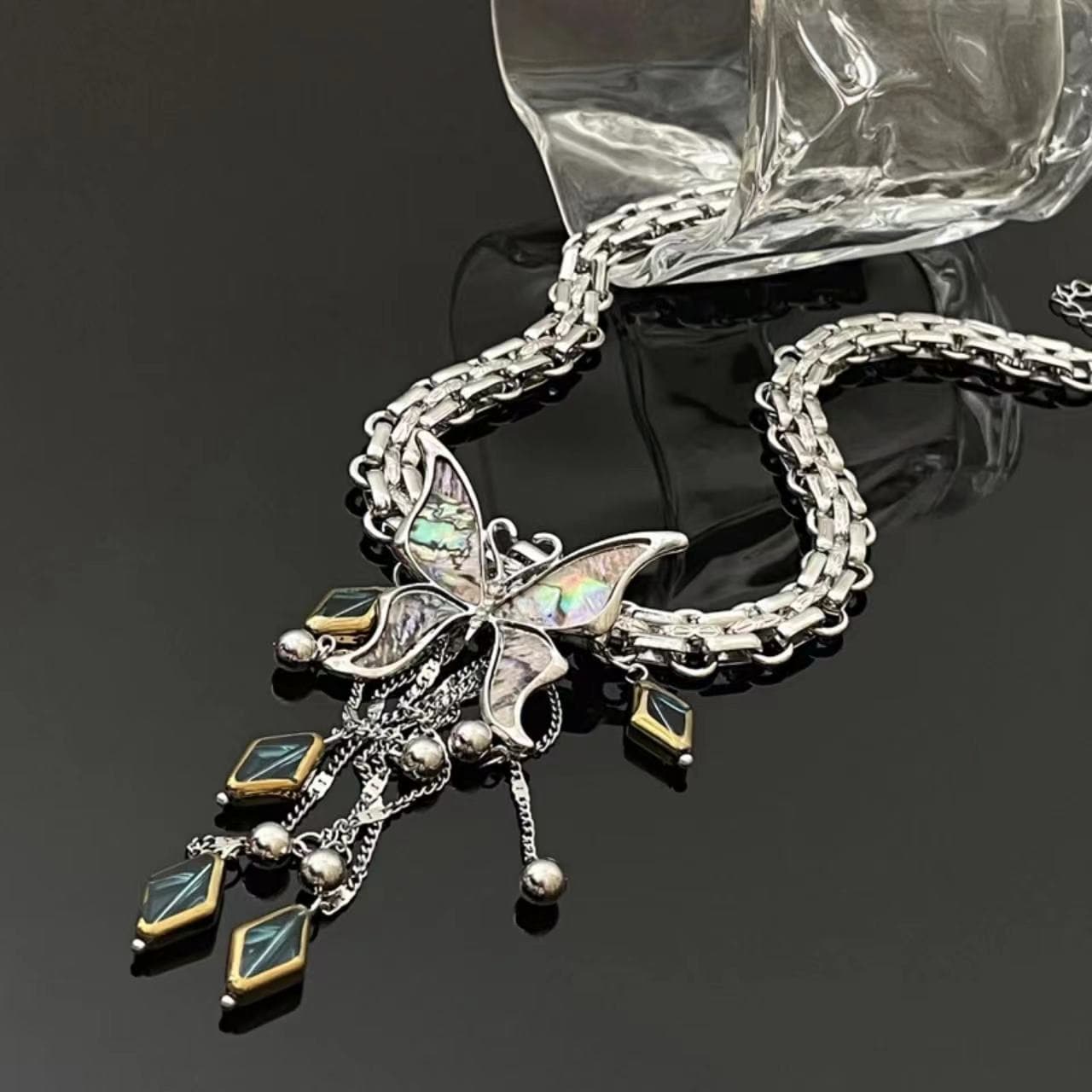 Butterfly diamond pattern pendant necklace  | Festival Outfits Women