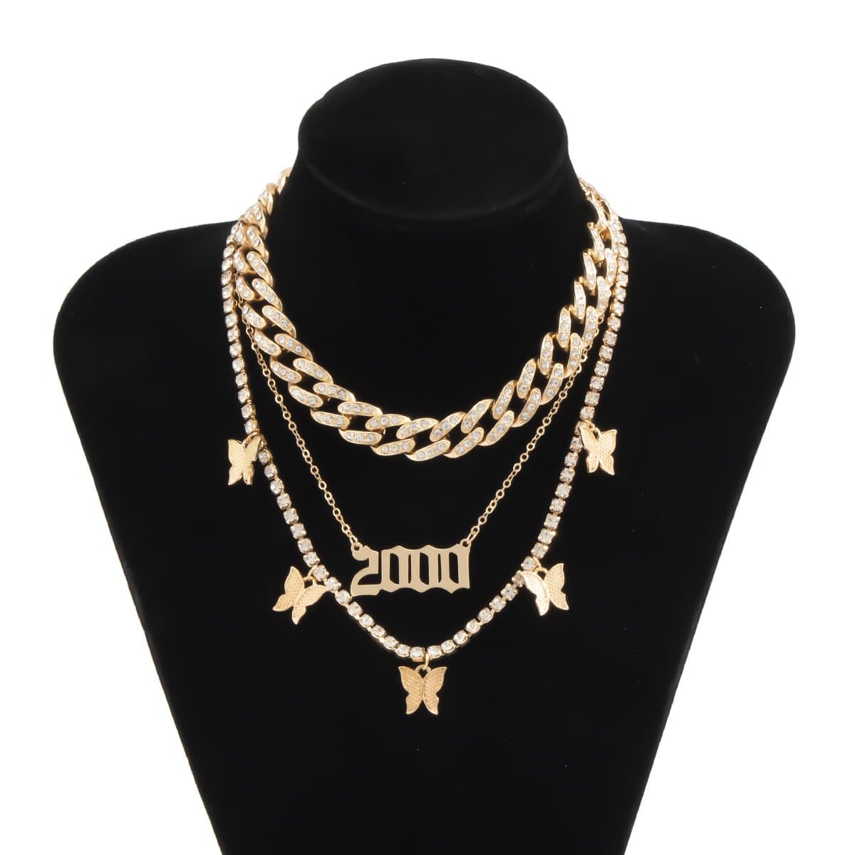 Layered butterfly decor rhinestone necklace  | Festival Outfits Women