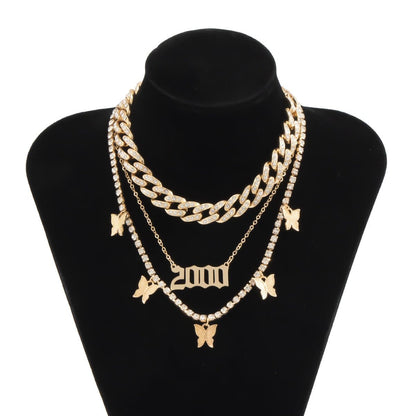 Layered butterfly decor rhinestone necklace  | Festival Outfits Women