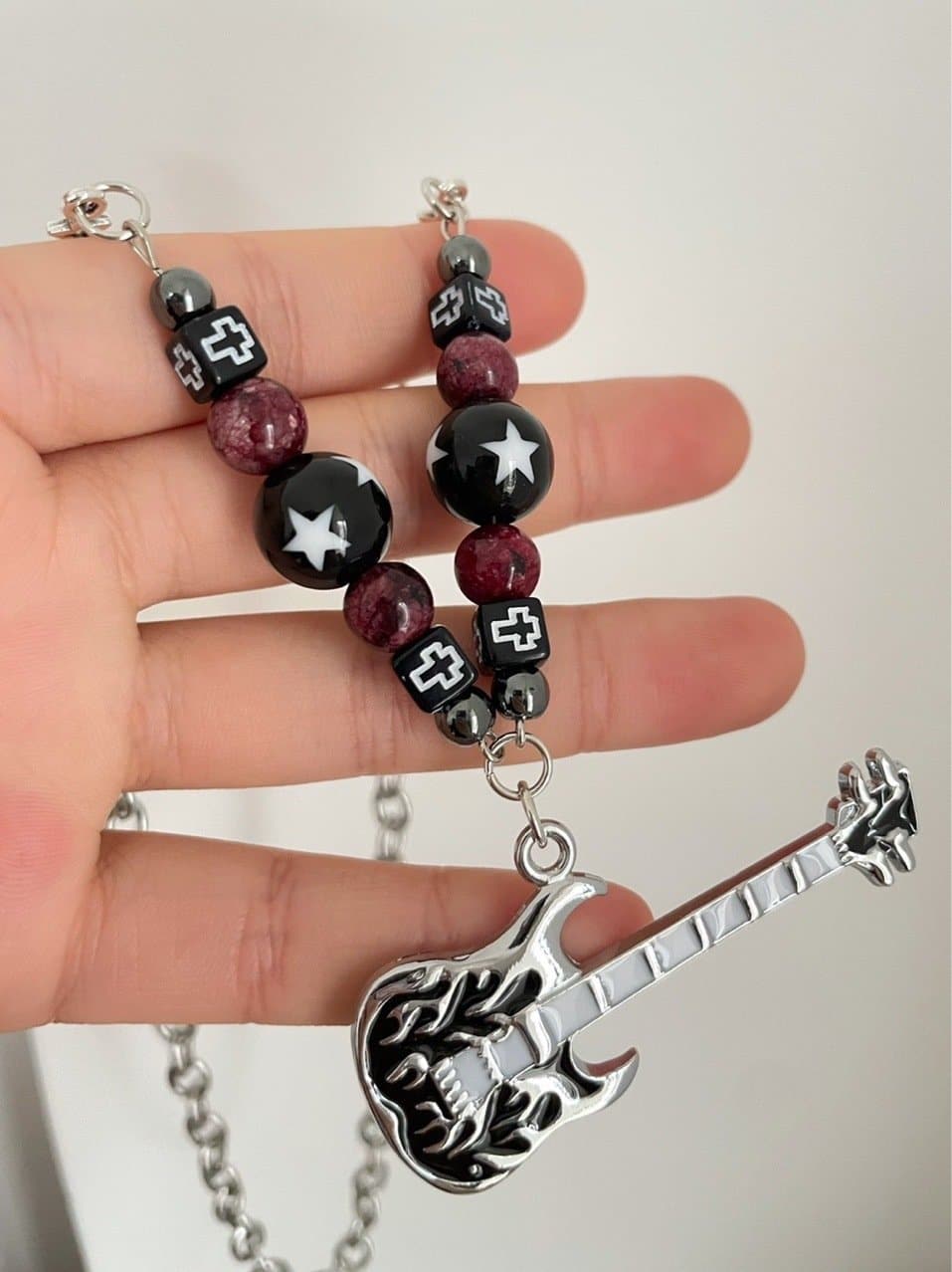 Guitar pendant metal chain beaded necklace  | Festival Outfits Women