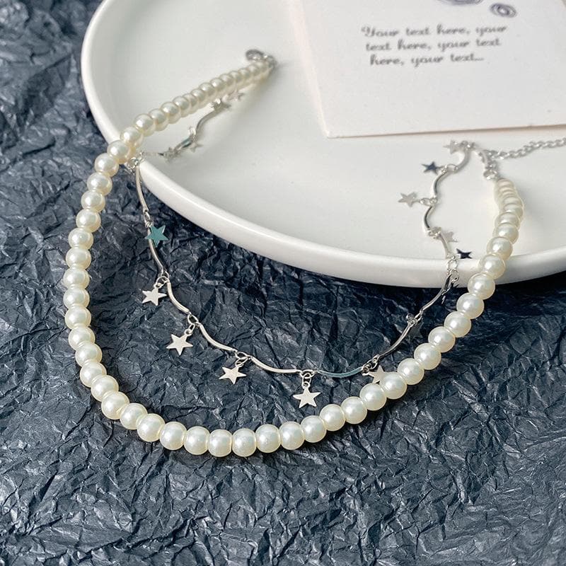 Faux pearl layered tassels choker necklace  | Festival Outfits Women