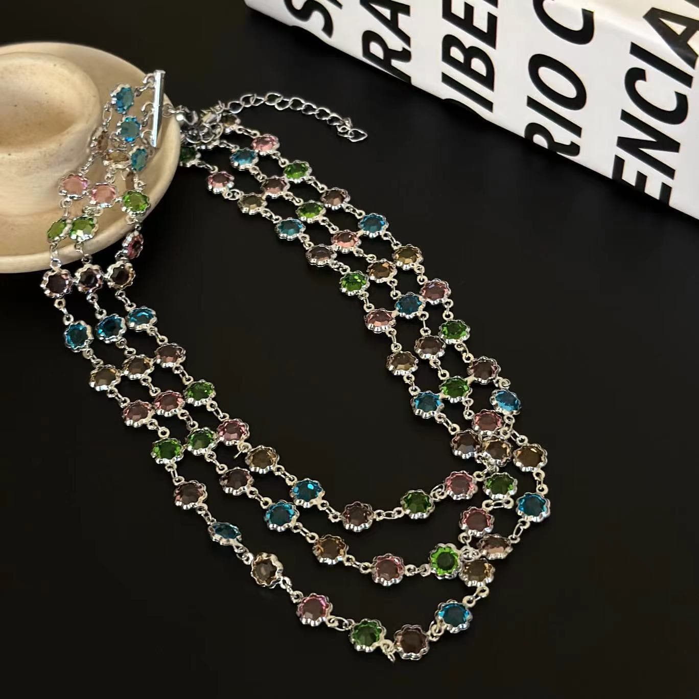 Multicolor layered crystal beaded necklace  | Festival Outfits Women