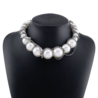 Faux pearl rhinestone beaded choker necklace  | Festival Outfits Women