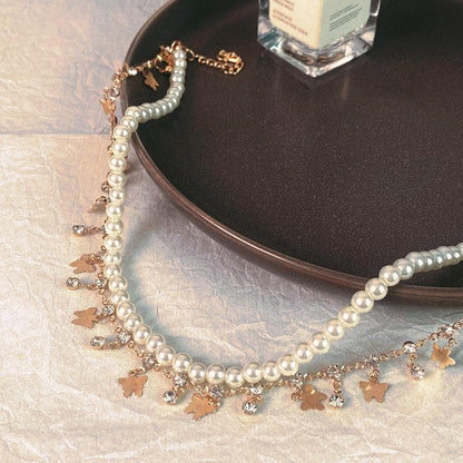 Faux pearl layered tassels choker necklace  | Festival Outfits Women