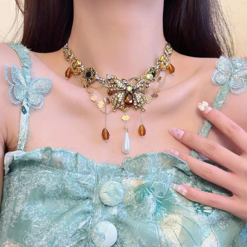 Gold butterfly decor metal chain choker necklace  | Festival Outfits Women