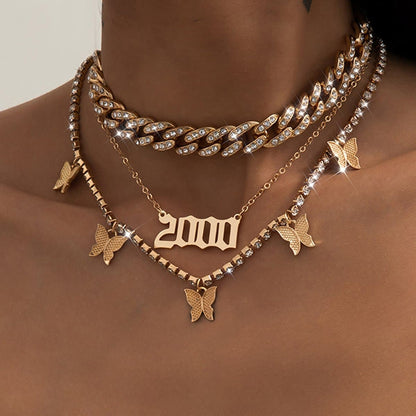 Layered butterfly decor rhinestone necklace  | Festival Outfits Women