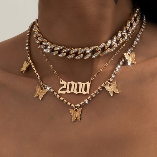 Layered butterfly decor rhinestone necklace  | Festival Outfits Women