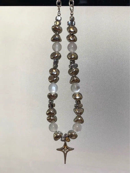 Beaded faux pearl metal chain necklace  | Festival Outfits Women