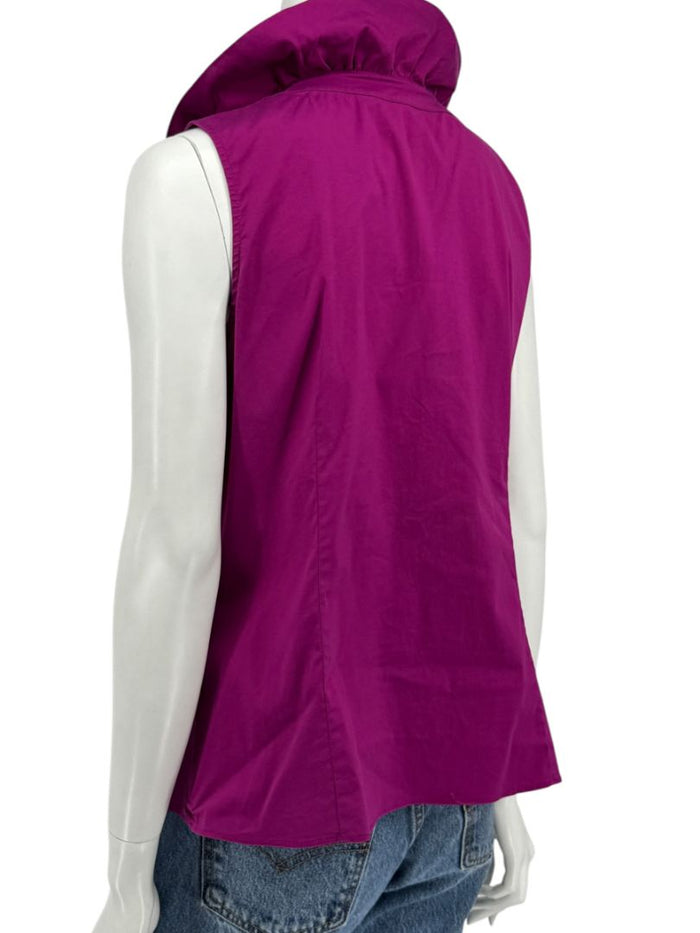 Lafayette 148 New York Sleeveless Cotton Poplin Bow-Collar Blouse – Size 12