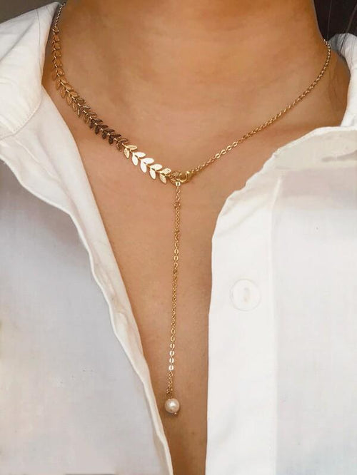 Leaf Detail Lariat Necklace 1pc for Women