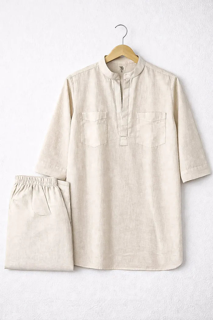 Off-White Linen Blend Kurta Co-ord Set for Women