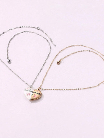 Magnetic Heart Mother & Daughter Necklace Set - White Alloy Jewelry