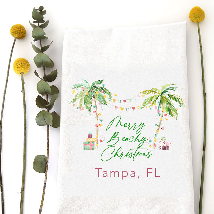 MERRY BEACHY CHRISTMAS (custom) - TEA TOWEL