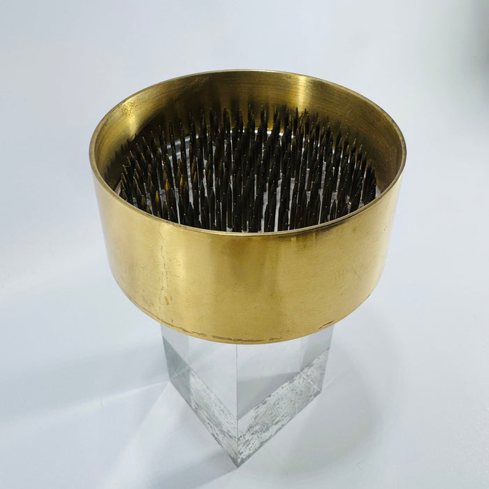 Mid Century Brass Ikebana Kenzan Flower Frog Bowl 1950s to 1970s