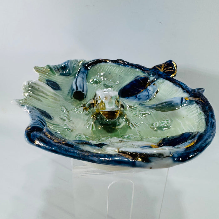 Mid-Century Majolica Frog on Lily Pad Trinket Dish — Sitzendorf Attributed Germany — Ebeling & Reuss Golden Crown Style | Pattern 33