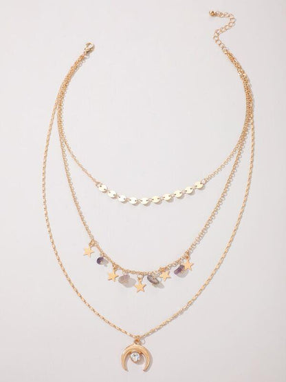 Moon & Star Charm Layered Necklace for Women