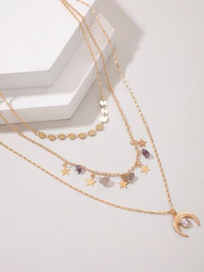 Moon & Star Charm Layered Necklace for Women
